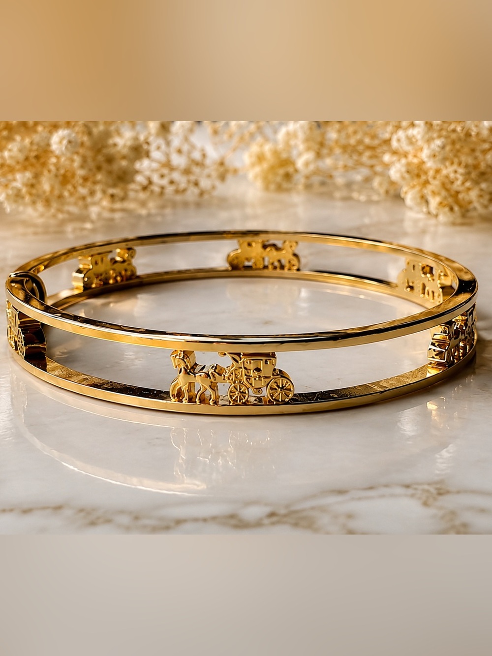 Horse & Carriage Stacking Bangel Gold tone cut out Bracelet NWT equestrian-